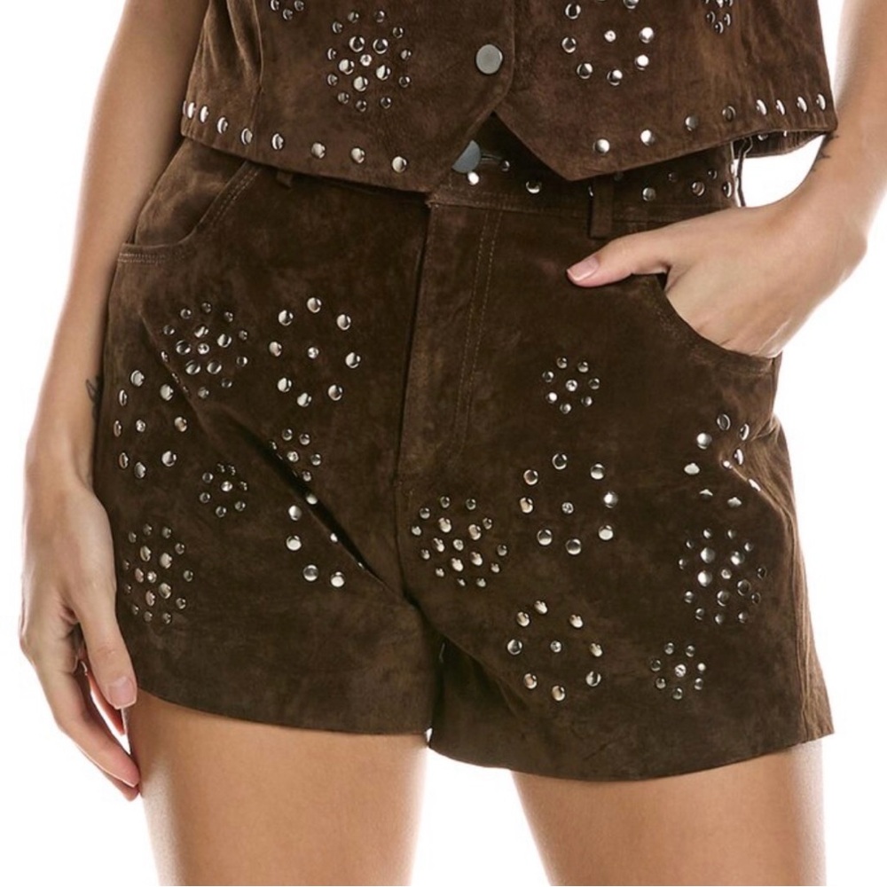 DRIFTWOOD Dark Brown Studded High Waist Shorts